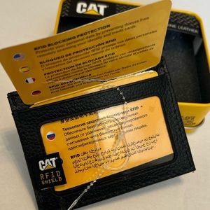 CAT Genuine Leather Black Card Holder With RFID  Shield Protect Your Cards Info.